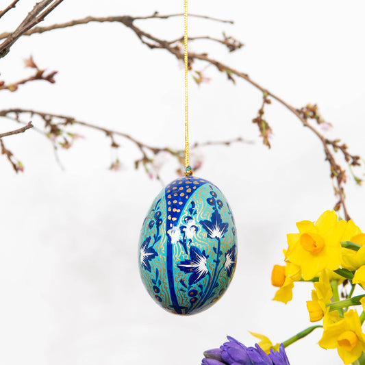 Blue and Gold Kashmiri Hand Painted Easter Egg