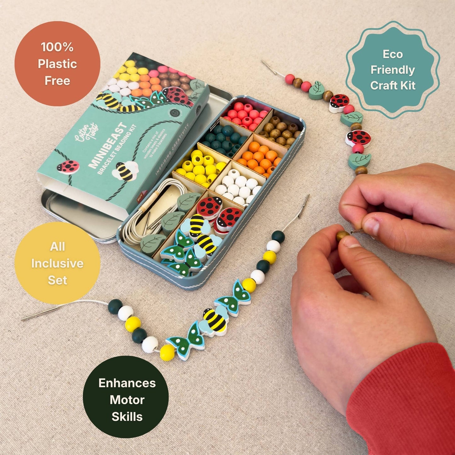 Minibeast Bracelet Wooden Bead Jewellery Making Friendship Bracelet Kit Childrens
