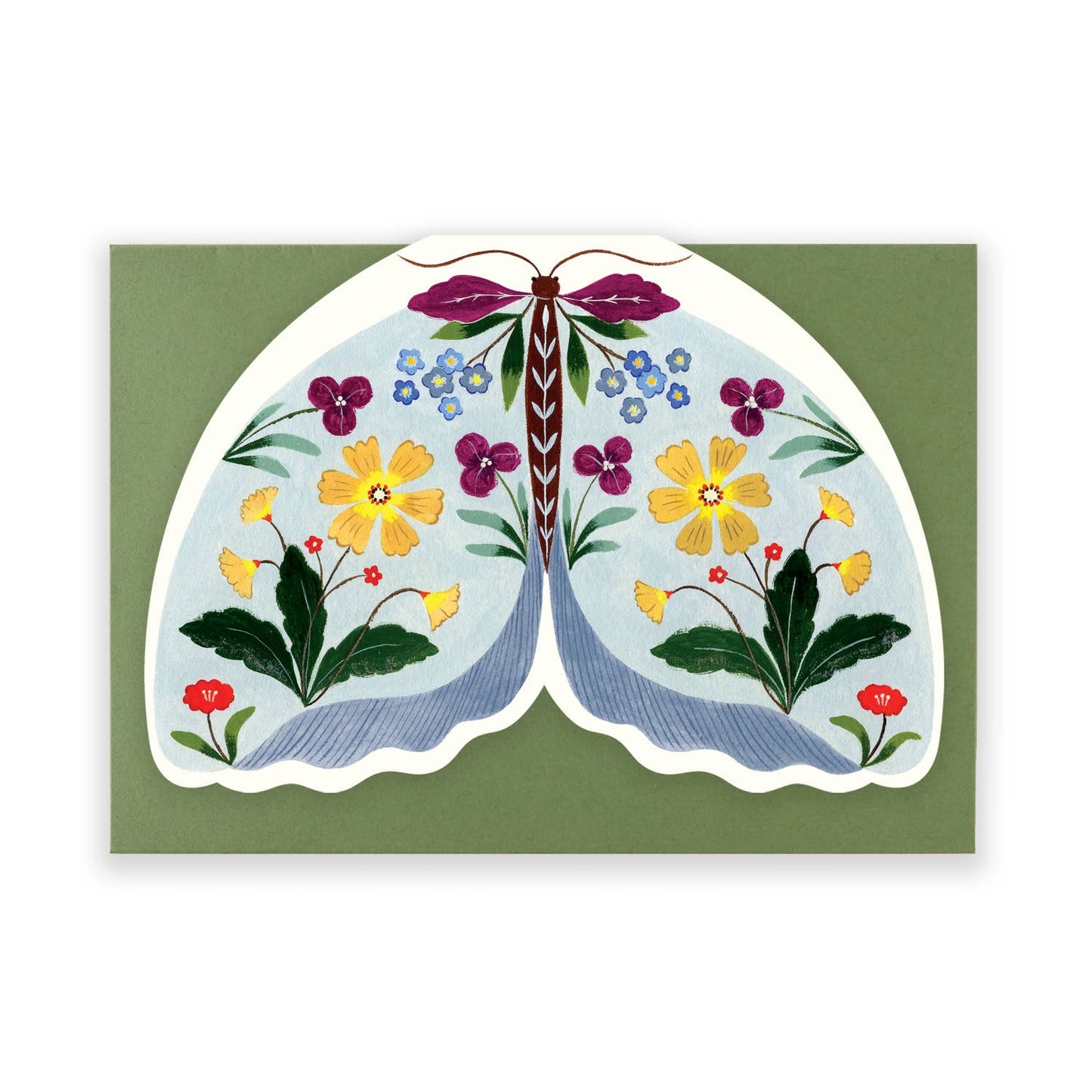 Pale Blue Floral Moth shaped card