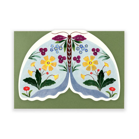 Pale Blue Floral Moth shaped card