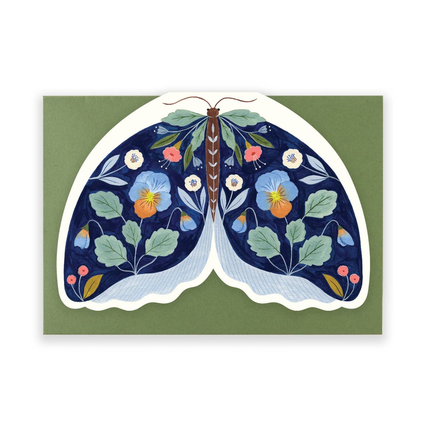 Dark Blue Floral Moth shaped card