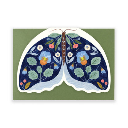 Dark Blue Floral Moth shaped card
