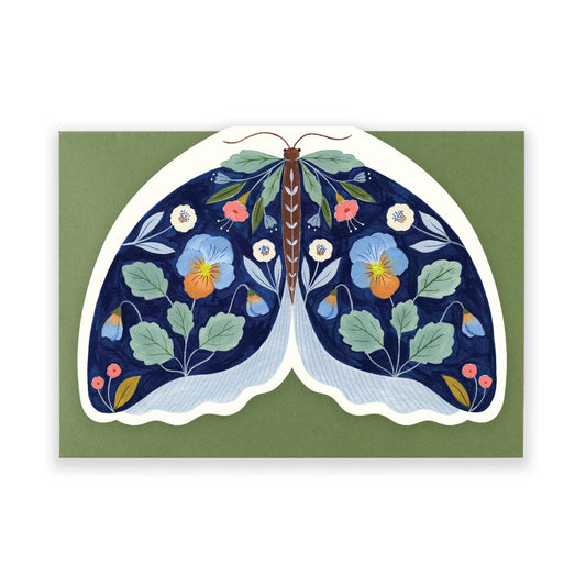 Dark Blue Floral Moth shaped card