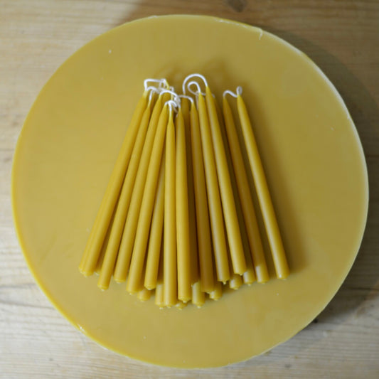Beeswax Hand Dipped Birthday Cake & Celebration Church Taper Candles, Bundle of 10