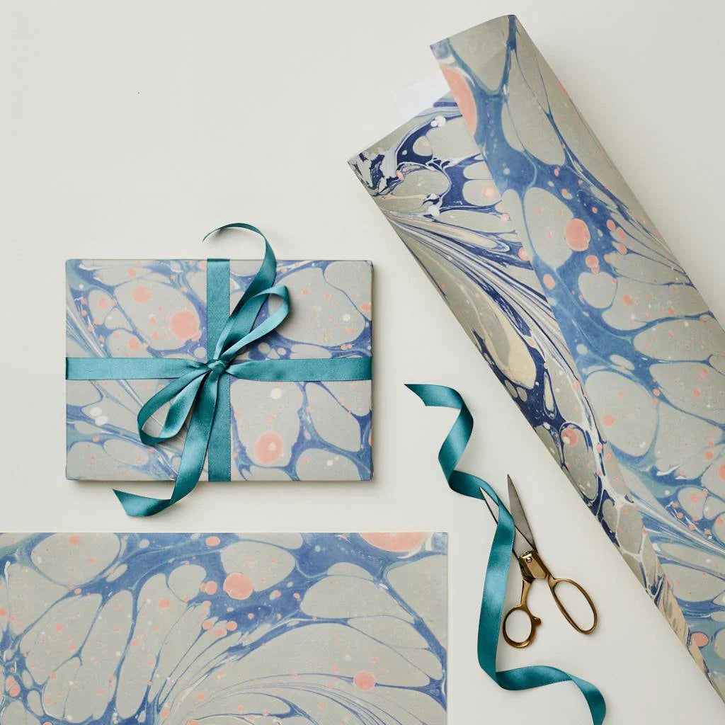Marbled Blue Patterned gift Wrap Paper Sheets