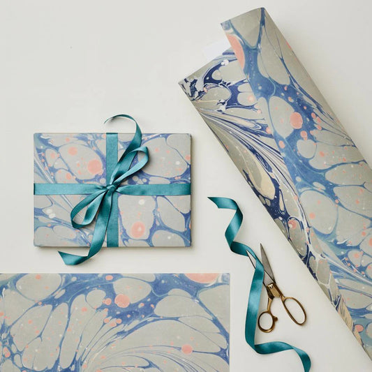 Marbled Blue Patterned gift Wrap Paper Sheets