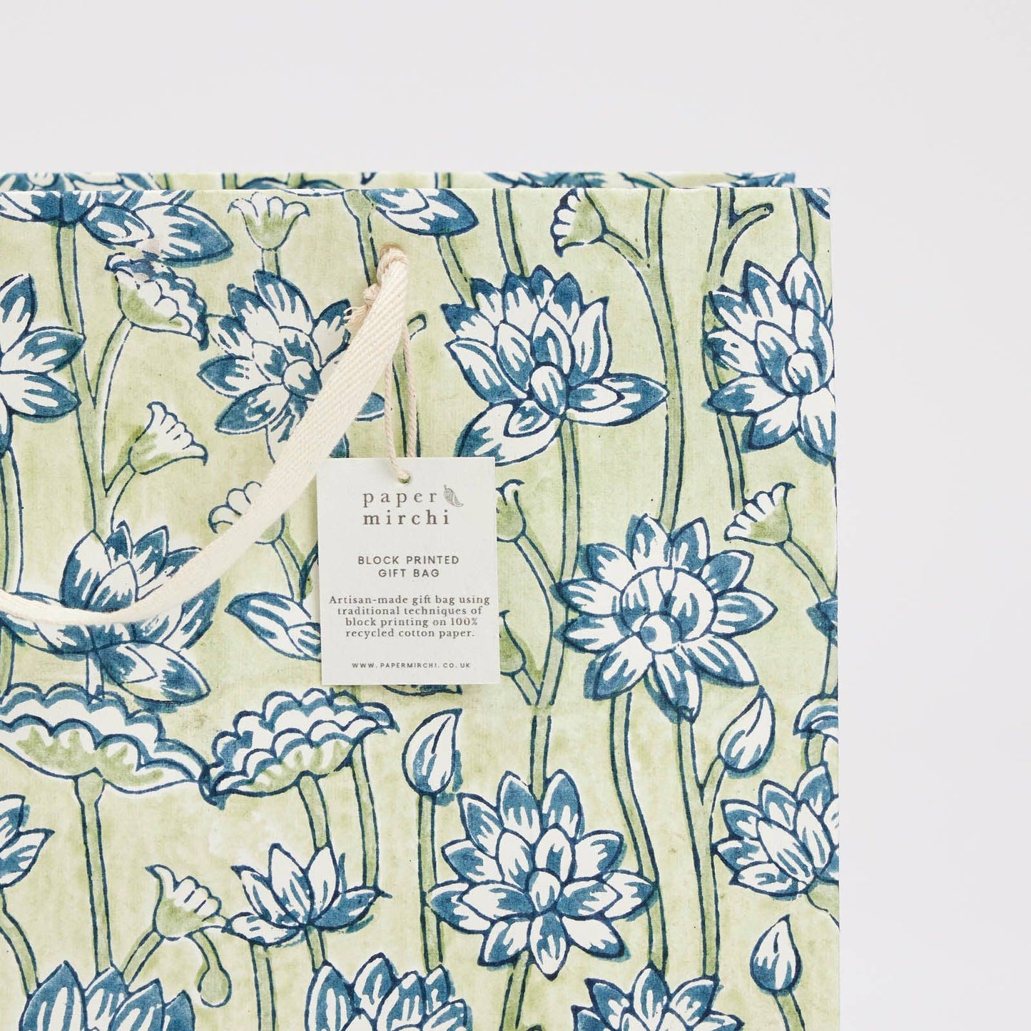 Lotus Indigo Large Block Printed Gift Bag