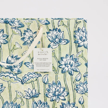 Lotus Indigo Large Block Printed Gift Bag