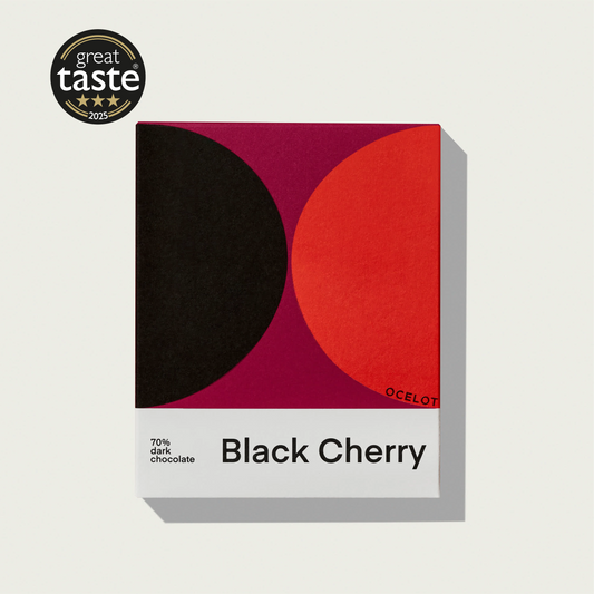 Black Cherry - award winning Organic 70% dark choc bar, 70g Ocelot