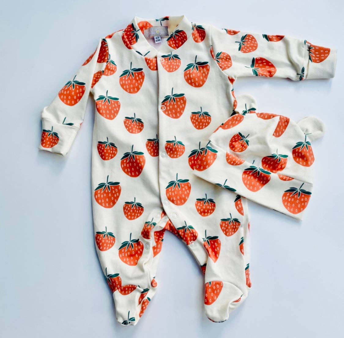 Strawberries & Cream Organic Cotton Baby Sleep Suit Onesie Newborn - 12m