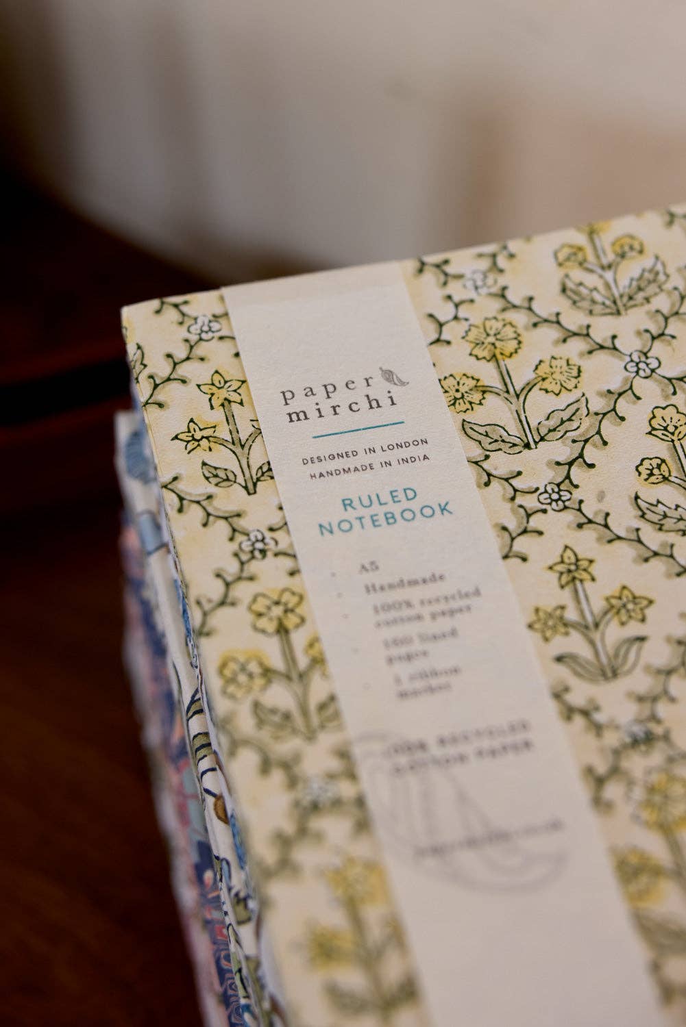 Block Printed Ruled Notebook (A5) - Floral Lattice Buttercream