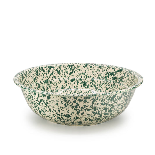 Medium Basin Splatterware Green & Cream Enamelware