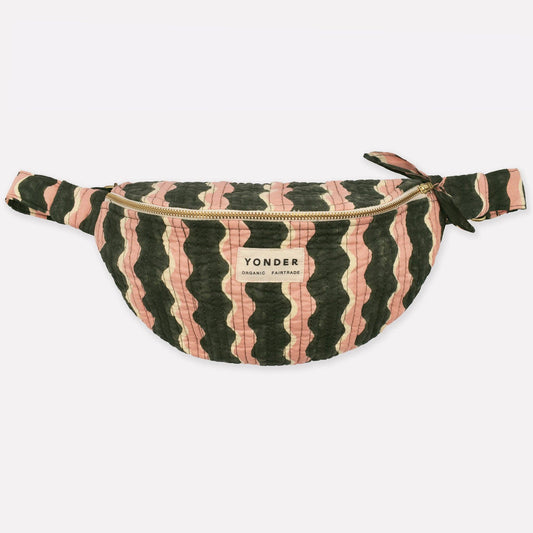 Organic Cotton Quilted Bumbag Hand Block Printed in Whirly Fern