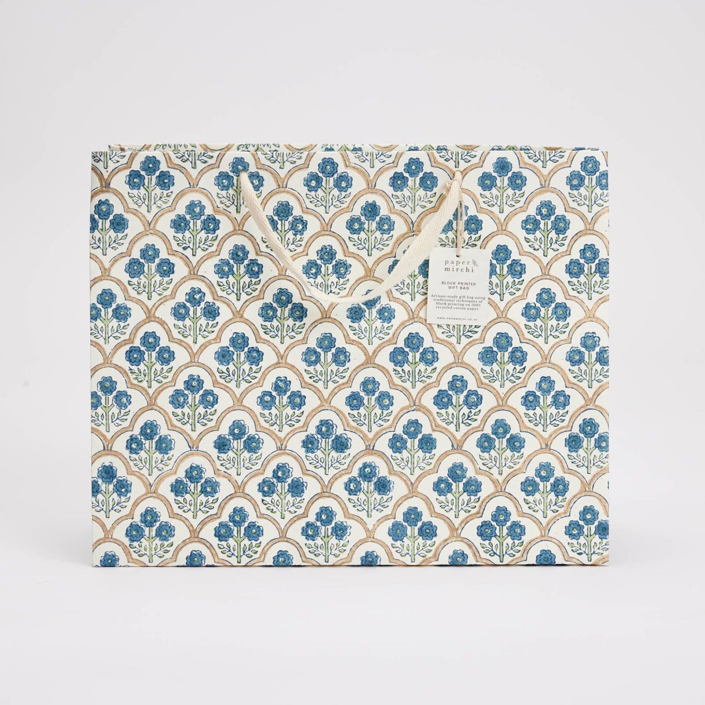 Trellis Indigo Large Block Printed Gift Bag
