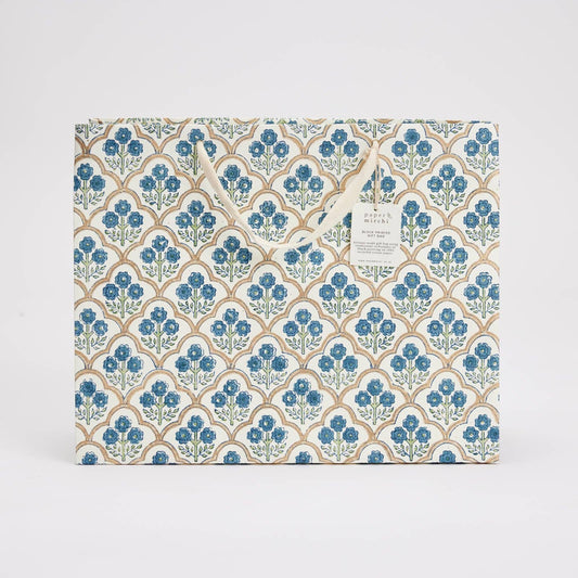 Trellis Indigo Large Block Printed Gift Bag