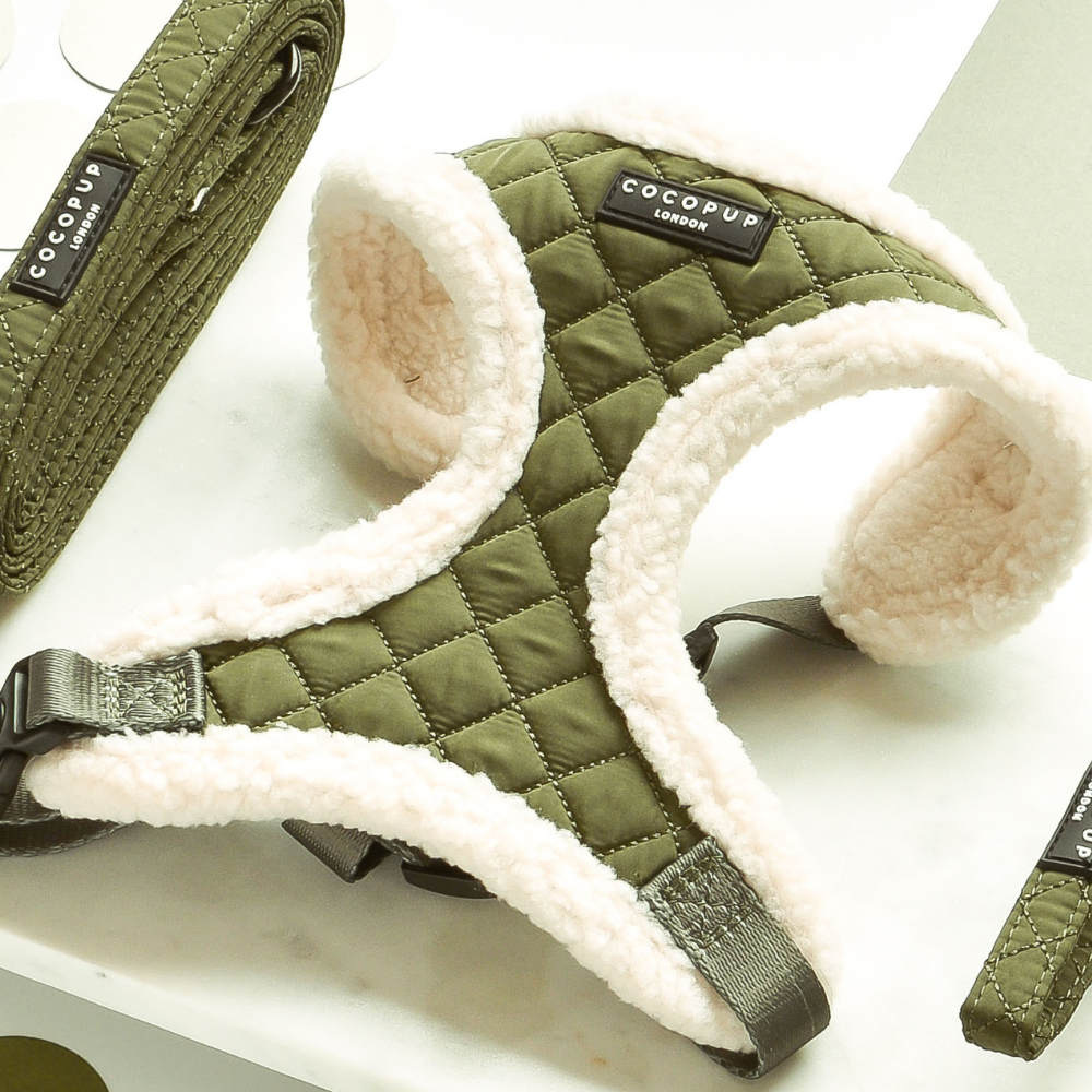 Khaki Quilted Adjustable Neck Dog Harness - Cocopup