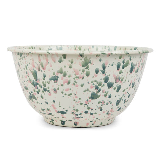 Large Salad Bowl Splatterwear Mint Hibiscus Enamelware