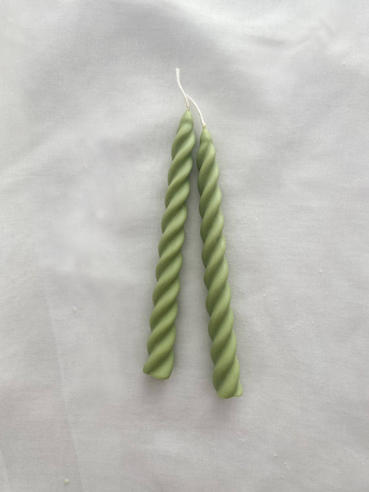 Emerald Green Twirl Candle sticks Set. Vegan, Soy.