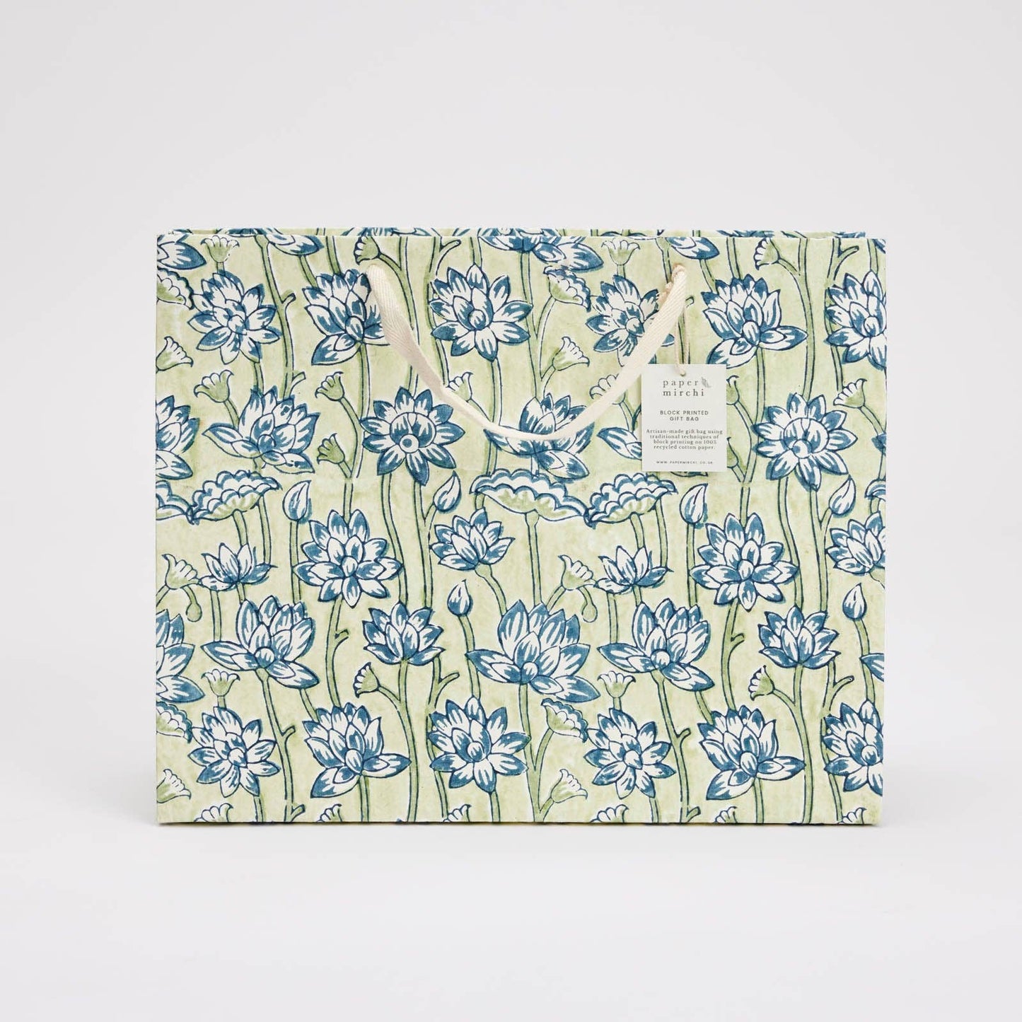 Lotus Indigo Large Block Printed Gift Bag