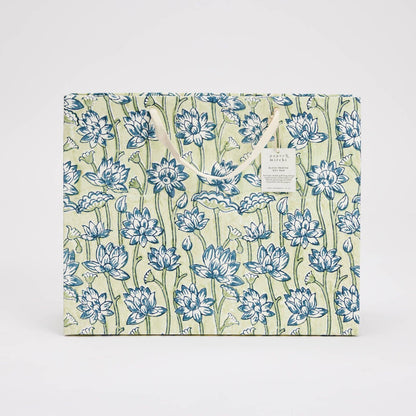 Lotus Indigo Large Block Printed Gift Bag