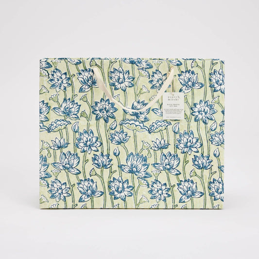 Lotus Indigo Large Block Printed Gift Bag
