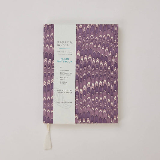 Hand Marbled Blank Notebook (A5) - Mini Scallops Lavender