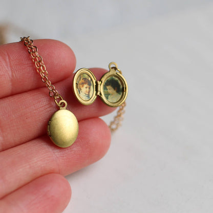 Tiny Oval Moon Engraved Botanical Brass Locket