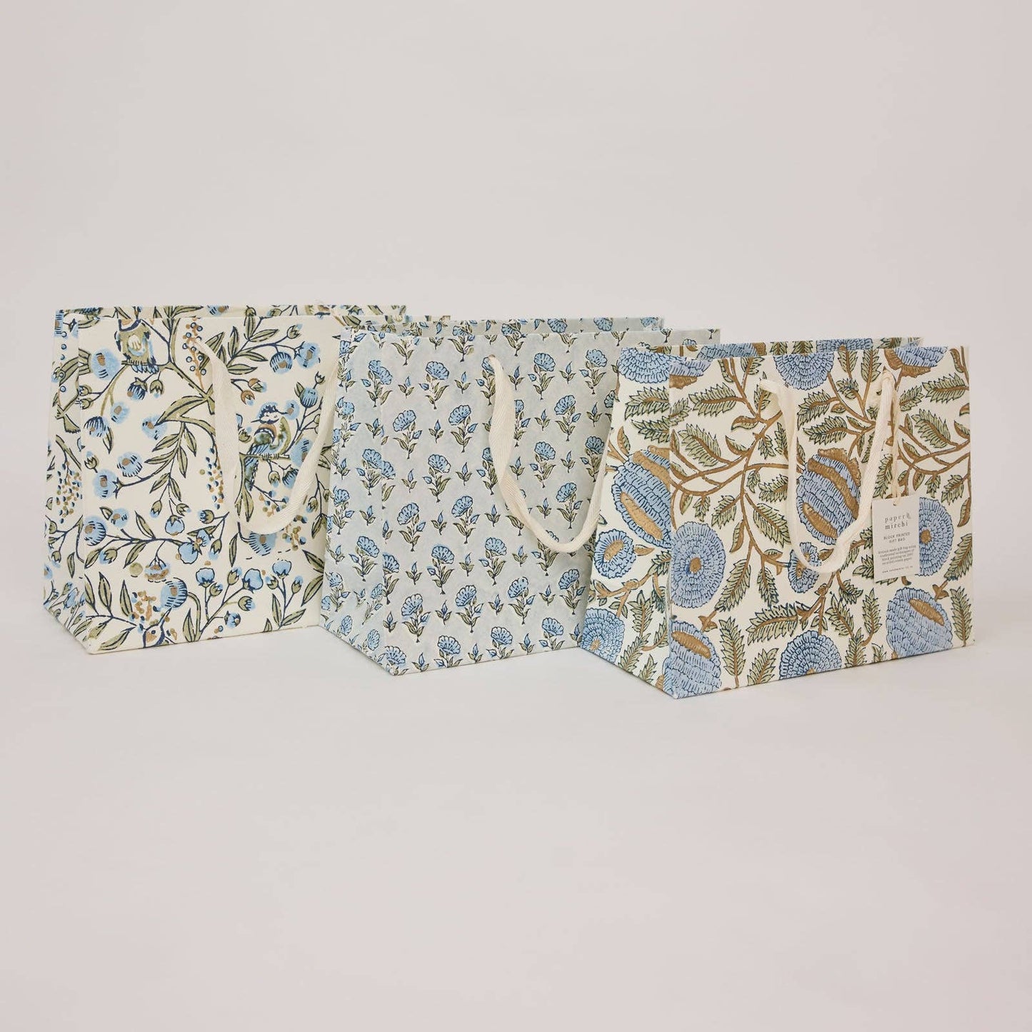 Ditsy Blue Stone Medium Block Printed Gift Bags