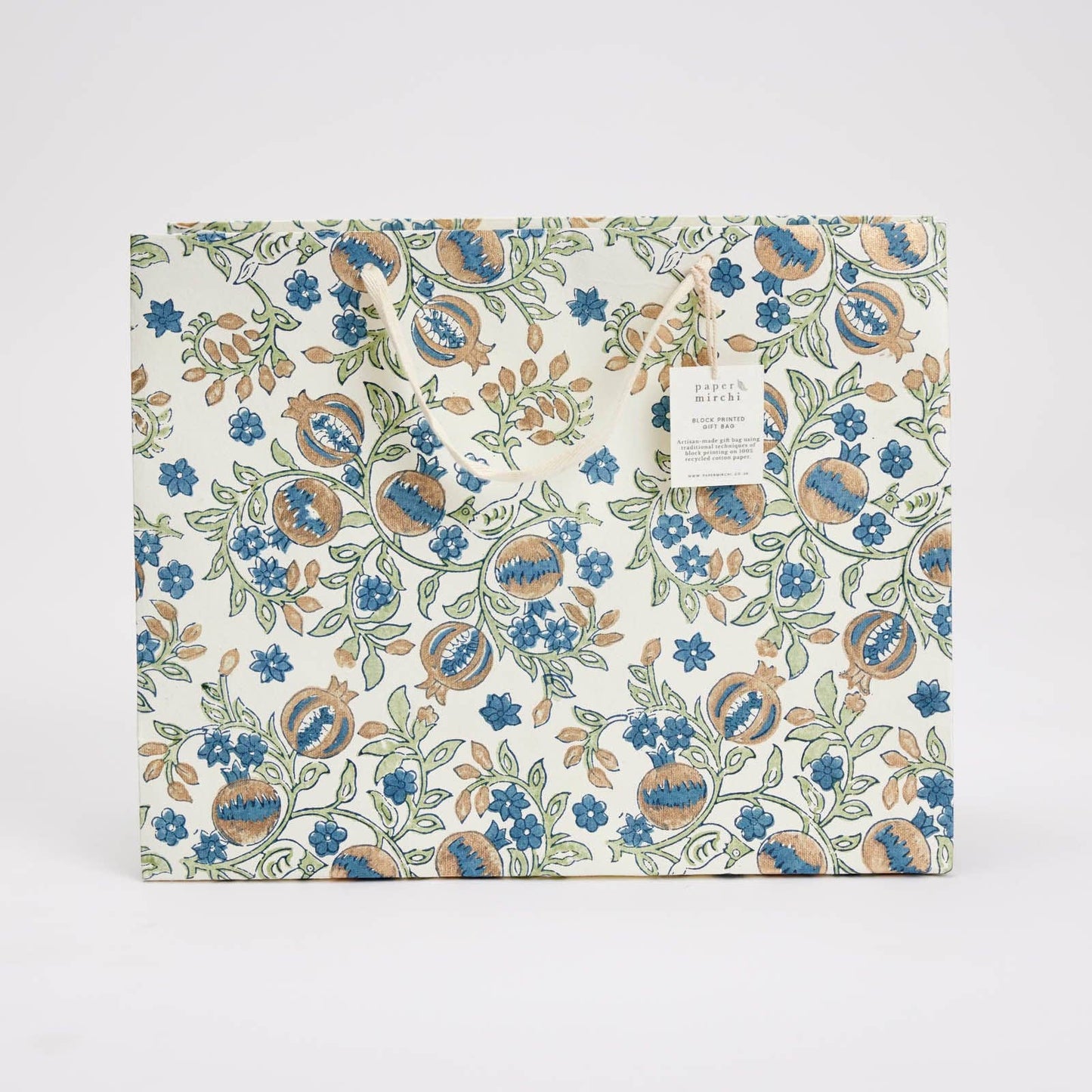 Pomegranate Indigo Large Block Printed Gift Bag