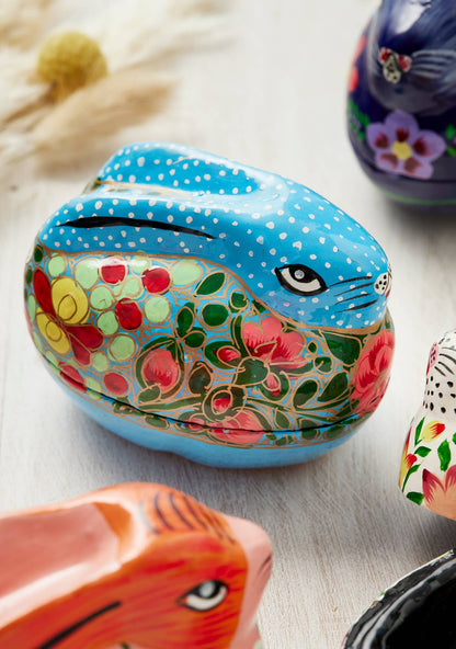 Kashmiri Floral Bunny Handpainted Easter Trinket Box
