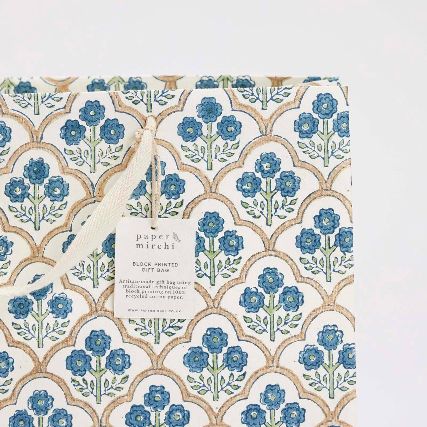 Trellis Indigo Large Block Printed Gift Bag