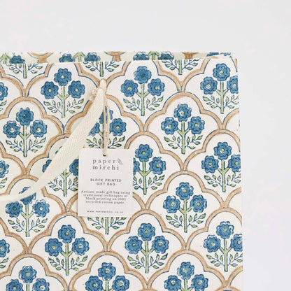 Trellis Indigo Large Block Printed Gift Bag