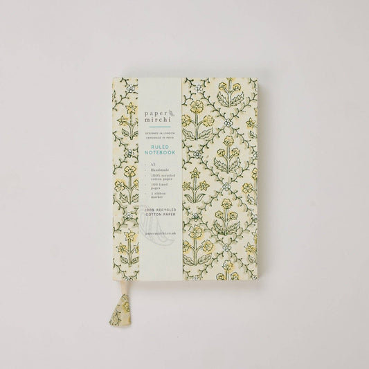 Block Printed Ruled Notebook (A5) - Floral Lattice Buttercream