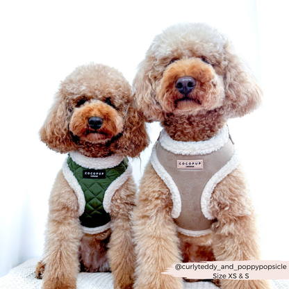 Khaki Quilted Adjustable Neck Dog Harness - Cocopup