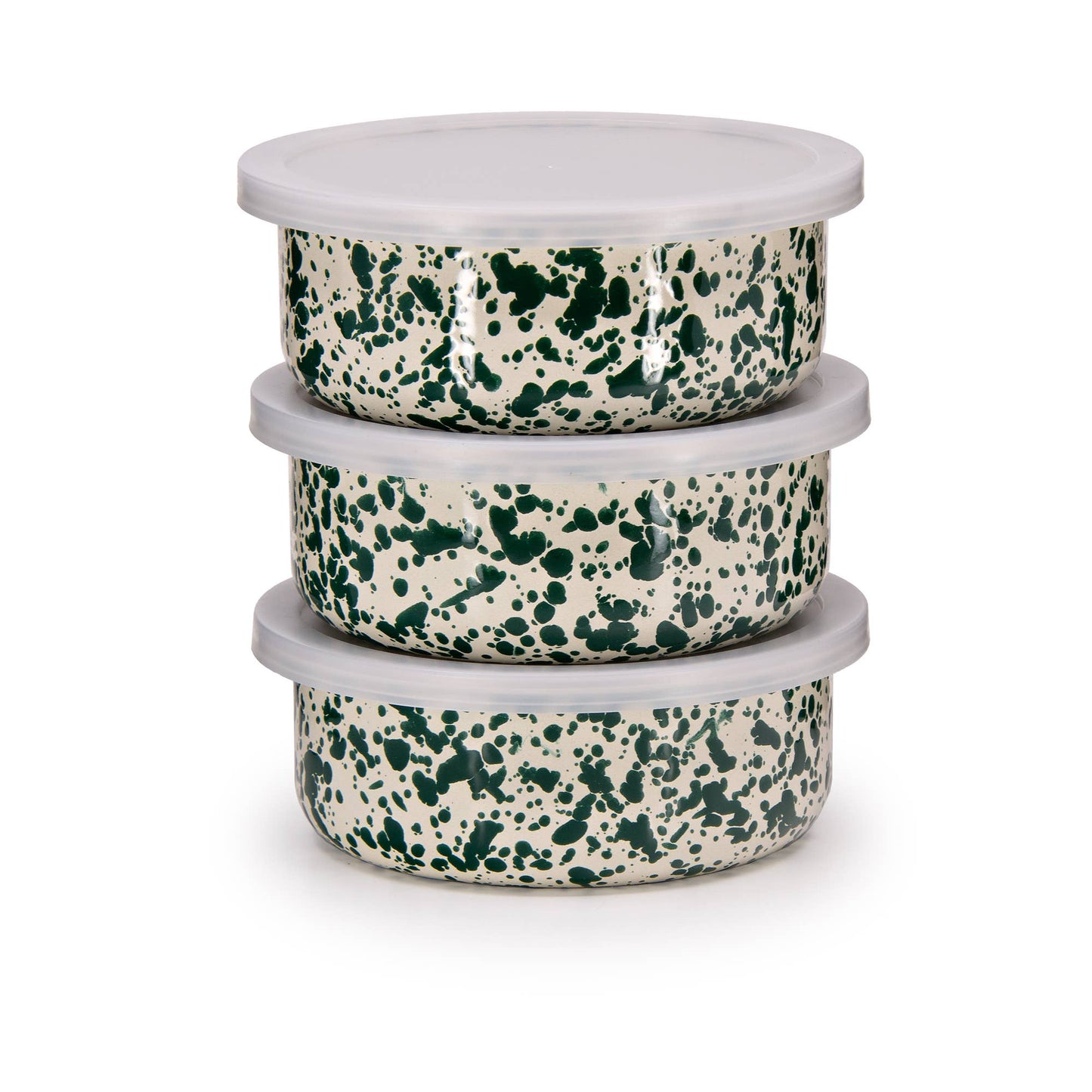 3 Storage Bowl Set Splatterware Green & Cream Enamelware