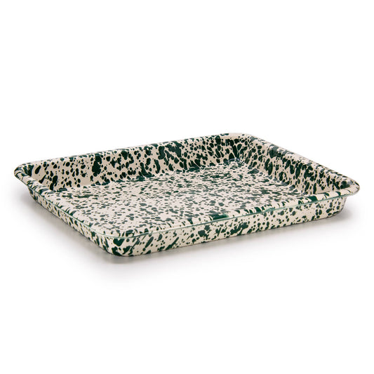 Small Rectangular Baking Tray Splatterware Green & Cream Enamelware