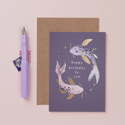 Koi Fish Birthday Card | Pisces Star Sign | Astrology Zodiac Card