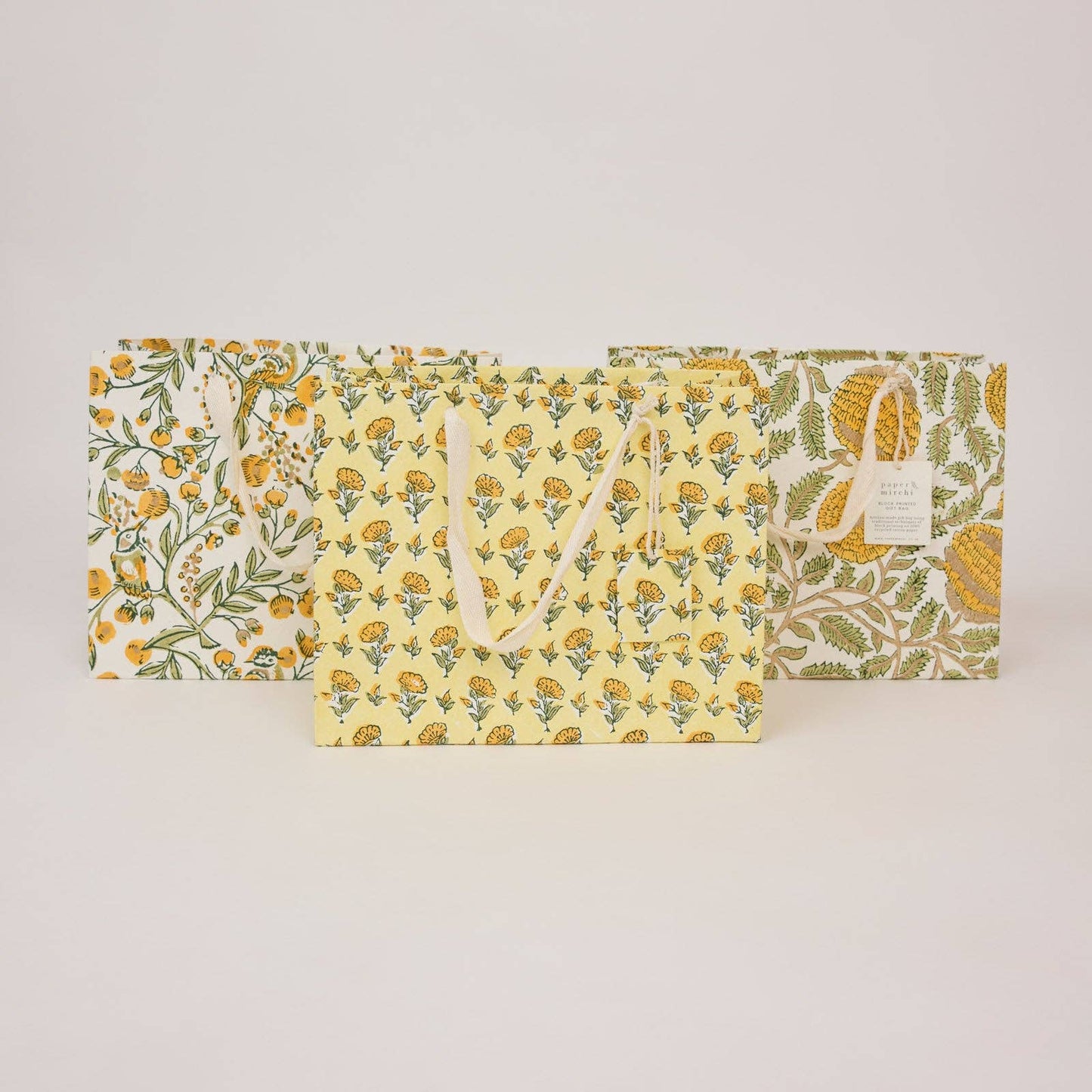 Medium Hand Block Printed Gift Bags - Sunshine Refresh
