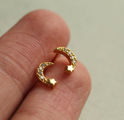 Gold Vermeil Moon Stud Earrings