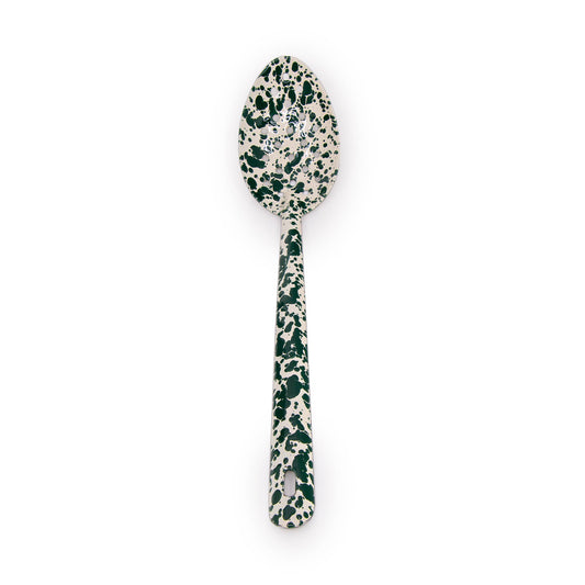 Large Slotted Spoon Splatterware Green & Cream Enamelware