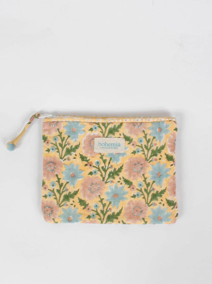 Large Floribunda Zip Pouch, Buttermilk