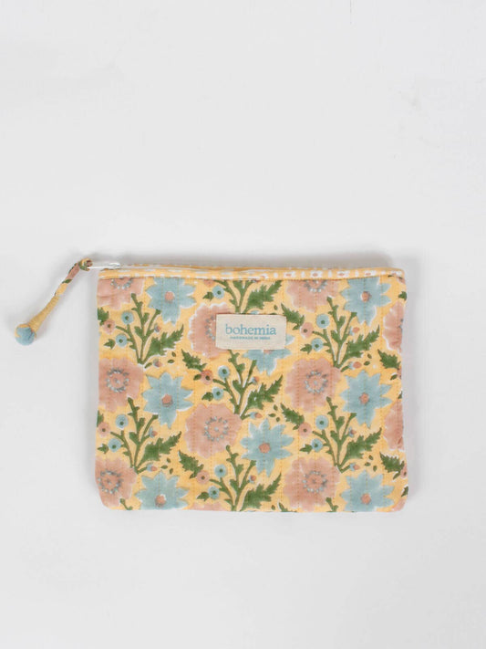 Large Floribunda Zip Pouch, Buttermilk