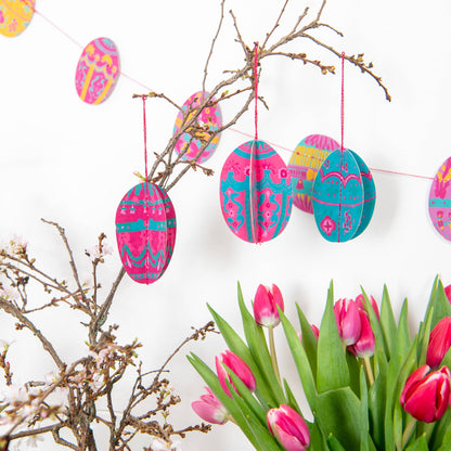 Easter Egg Paper Screen Printed Egg Decorations