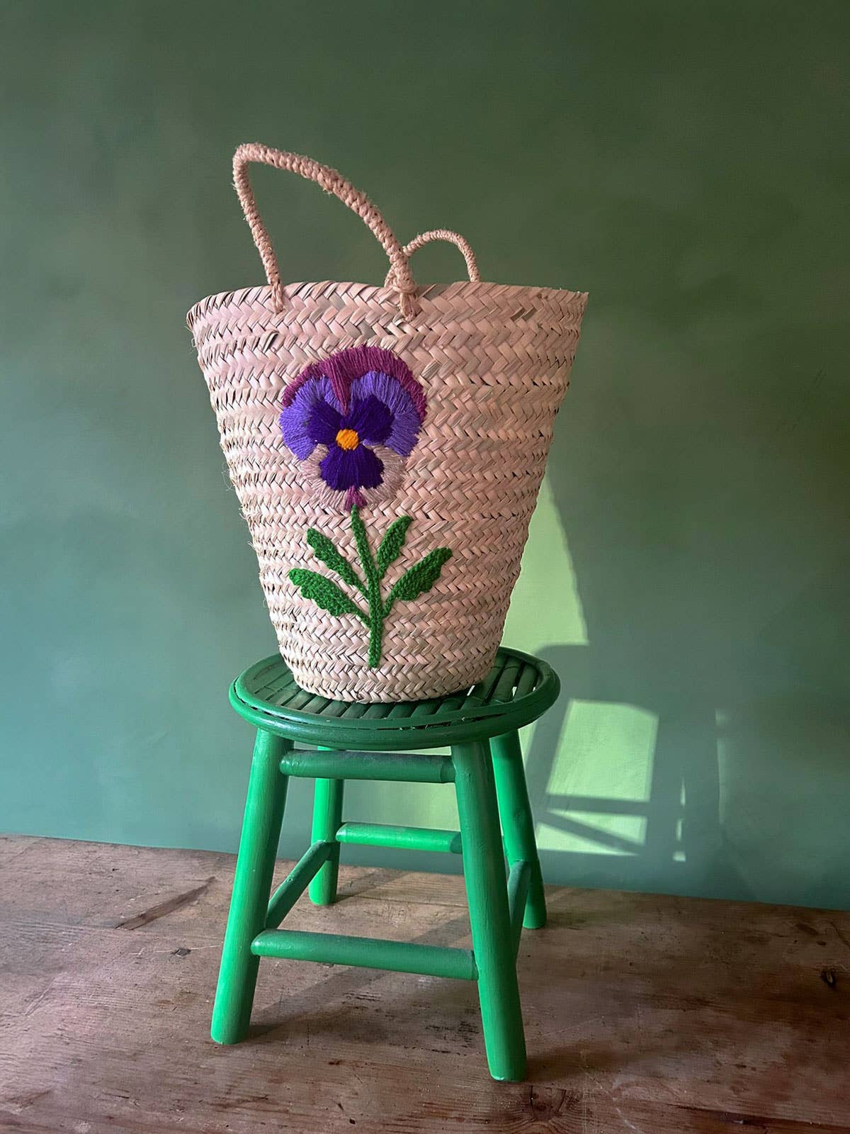Hand Embroidered Basket, Pansy