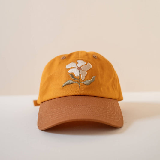 Flower embroidered cap in Rust