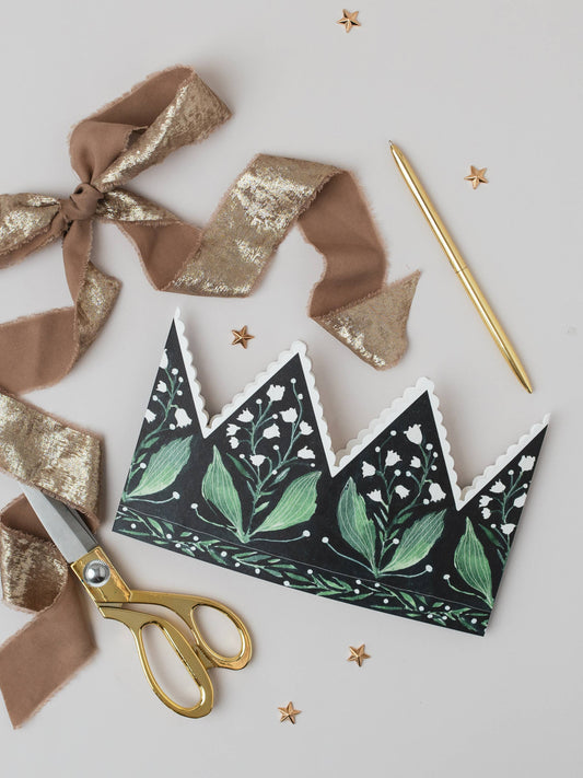 Botanical Party Hat Crown Birthday Card Lily of the Valley