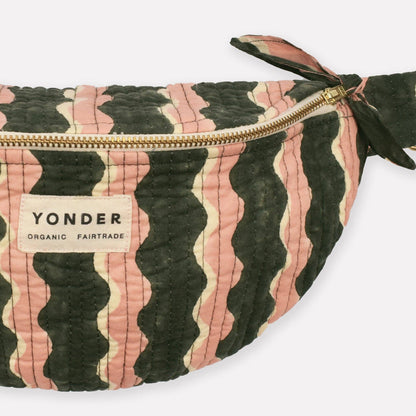 Organic Cotton Quilted Bumbag Hand Block Printed in Whirly Fern