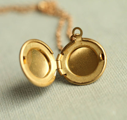 Tiny Brass Dandelion Locket Necklace