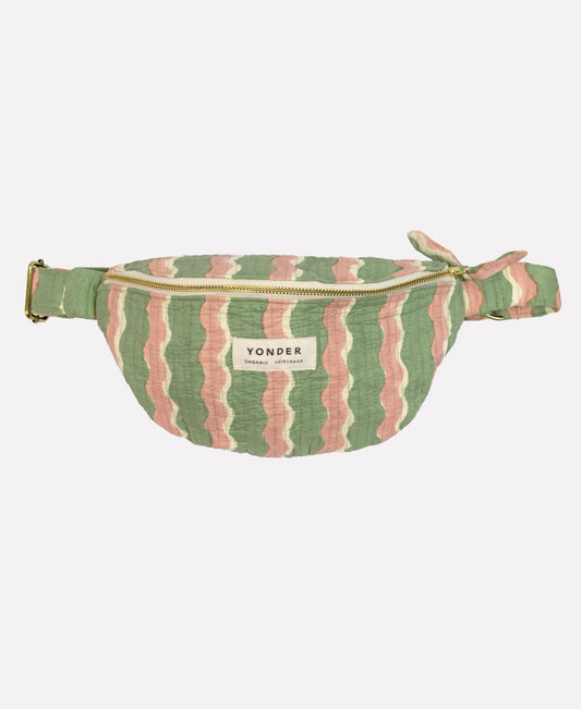 Organic Cotton Quilted Bumbag Hand Block Printed in Whirly Mint