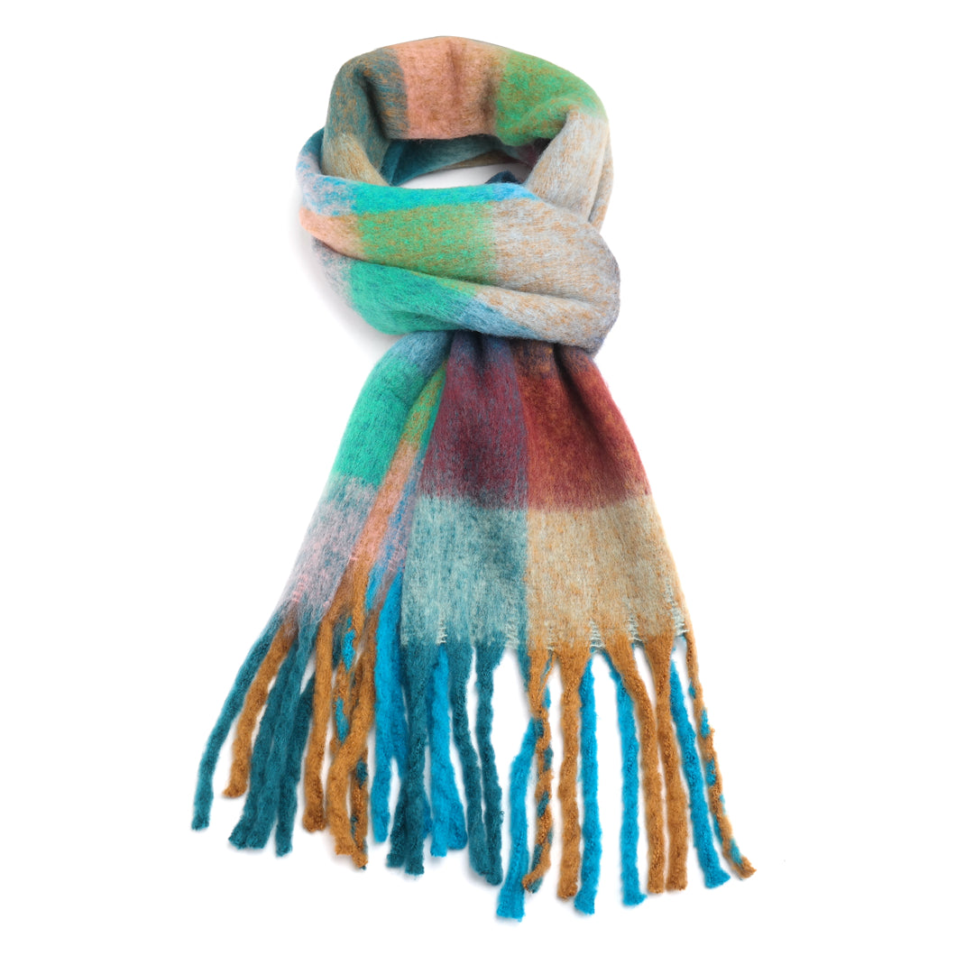 Super Soft Cosy Check Scarf, Teal & Peach
